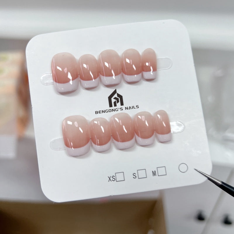2 Shapes  Simple Nude French Tip Handmade Press On Nails | Removable and Reusable | Free Tool Kit Included