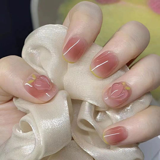 Ultra-Short Coffin Nude Blush Ombre Embossed Peach Press-On Nails | Removable and Reusable | Free Tool Kit Included