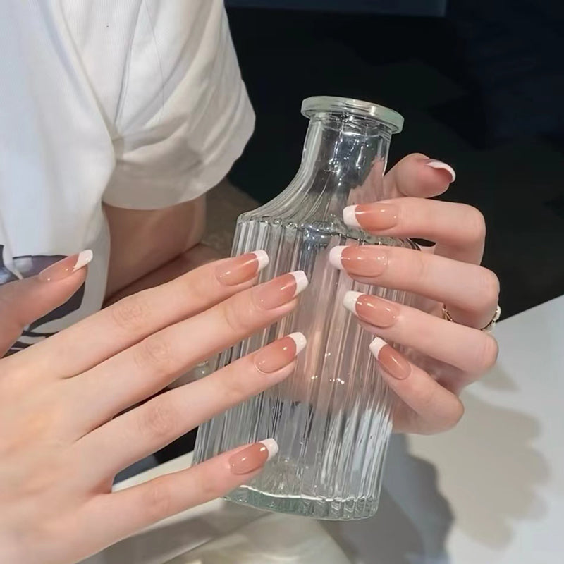 2 Shapes  Simple Nude French Tip Handmade Press On Nails | Removable and Reusable | Free Tool Kit Included