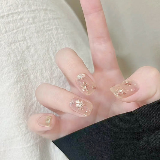 Gilded Filigree Short Squares Handmade Press-On Nails | Removable and Reusable | Free Tool Kit Included