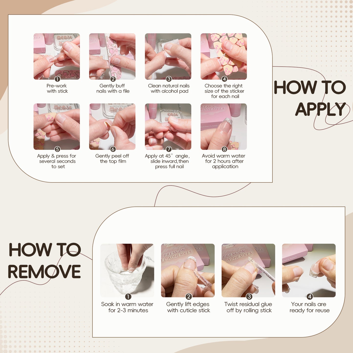 Bengong's Nails: Upgraded Eco-Friendly Press-On Nails Stickers | Waterproof, Super strong, NO damage