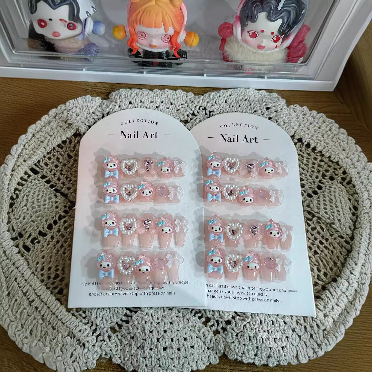 3 Shape Cartoon Dopamine Cute Girl Press On Nails | Kawaii Melody Handmade Nails | Four Types of Nail Shapes|Free Tool Kit Set Included