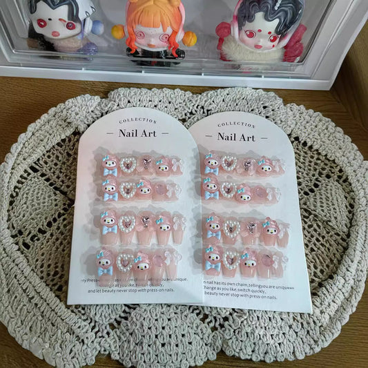 3 Shape Cartoon Dopamine Cute Girl Press On Nails | Kawaii Melody Handmade Nails | Four Types of Nail Shapes|Free Tool Kit Set Included