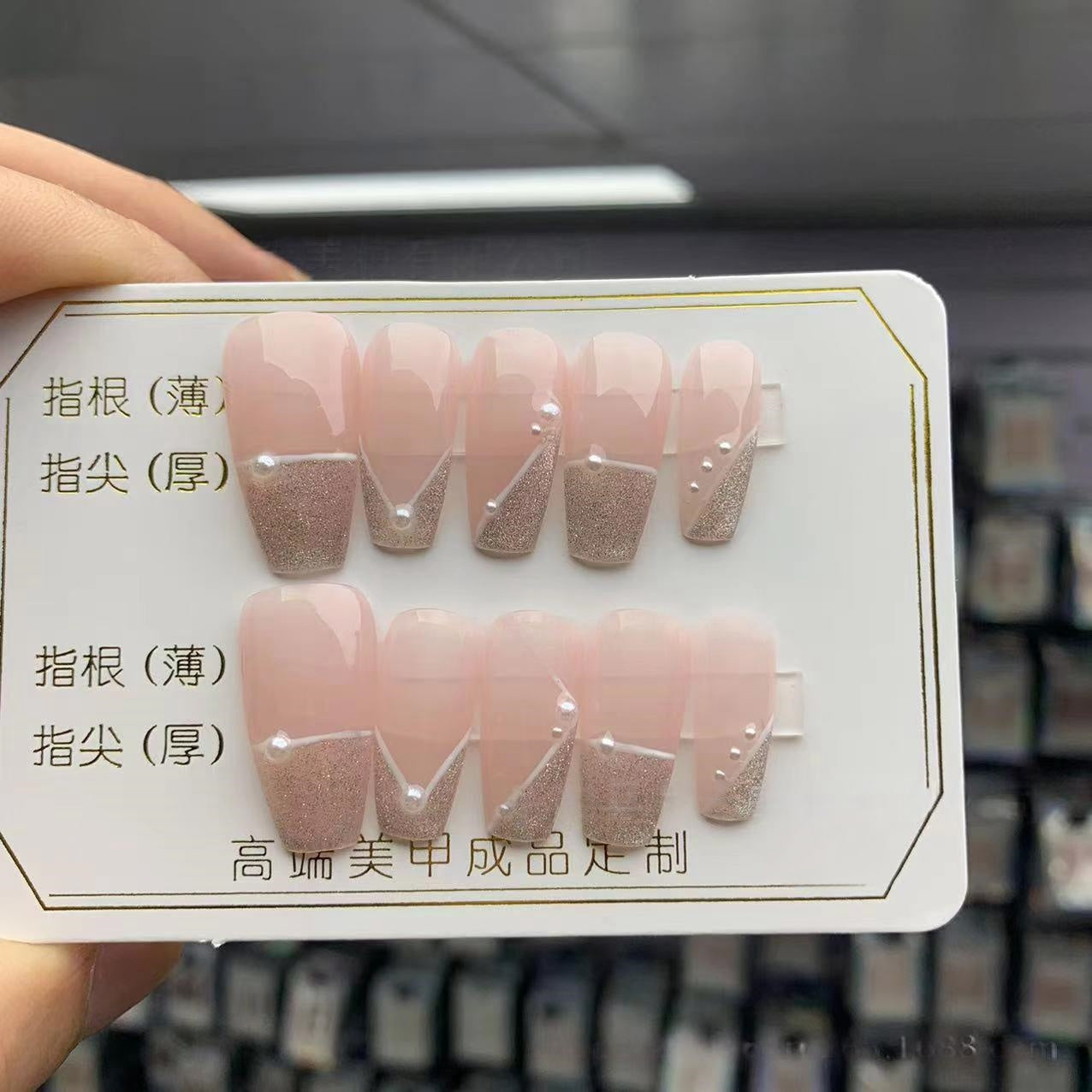 Minimalist lines French light pink nude handmade press-on nails | Detachable and reusable | Free toolkit included