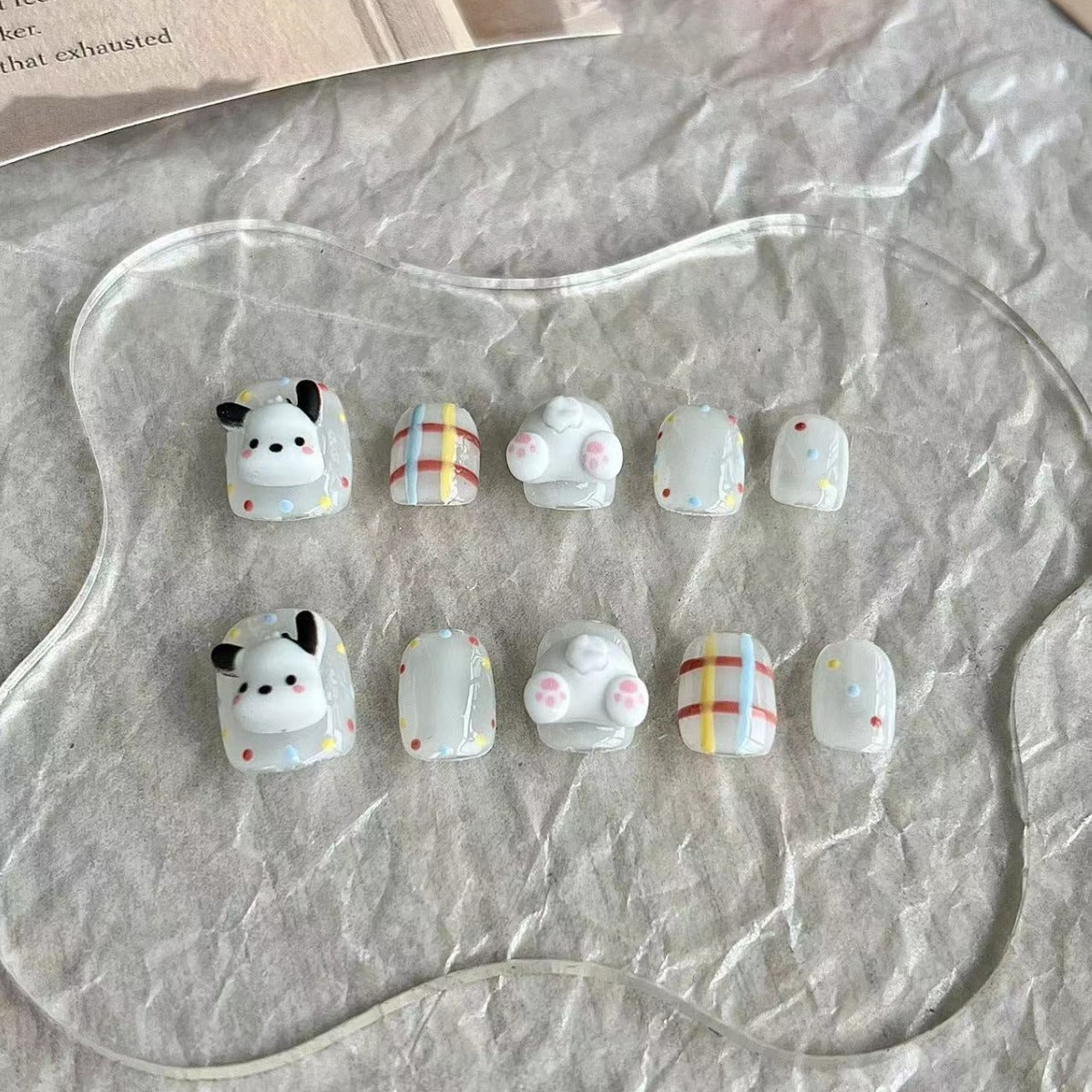 Short Square 3D Cute Pochacco Handmade Press-On Nails | Detachable and Reusable | Free Toolkit Included