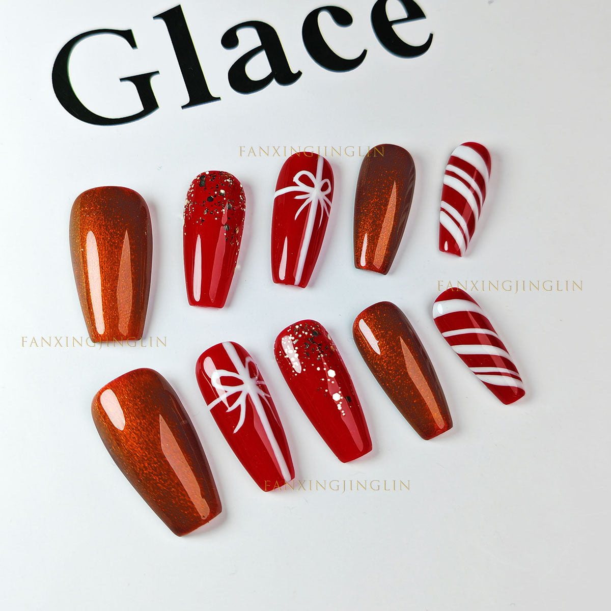 2 Shapes Red Nails & Sweet Christmas Gifts | Handmade Press-On Nails | Removable & Reusable with Free Tool Kit