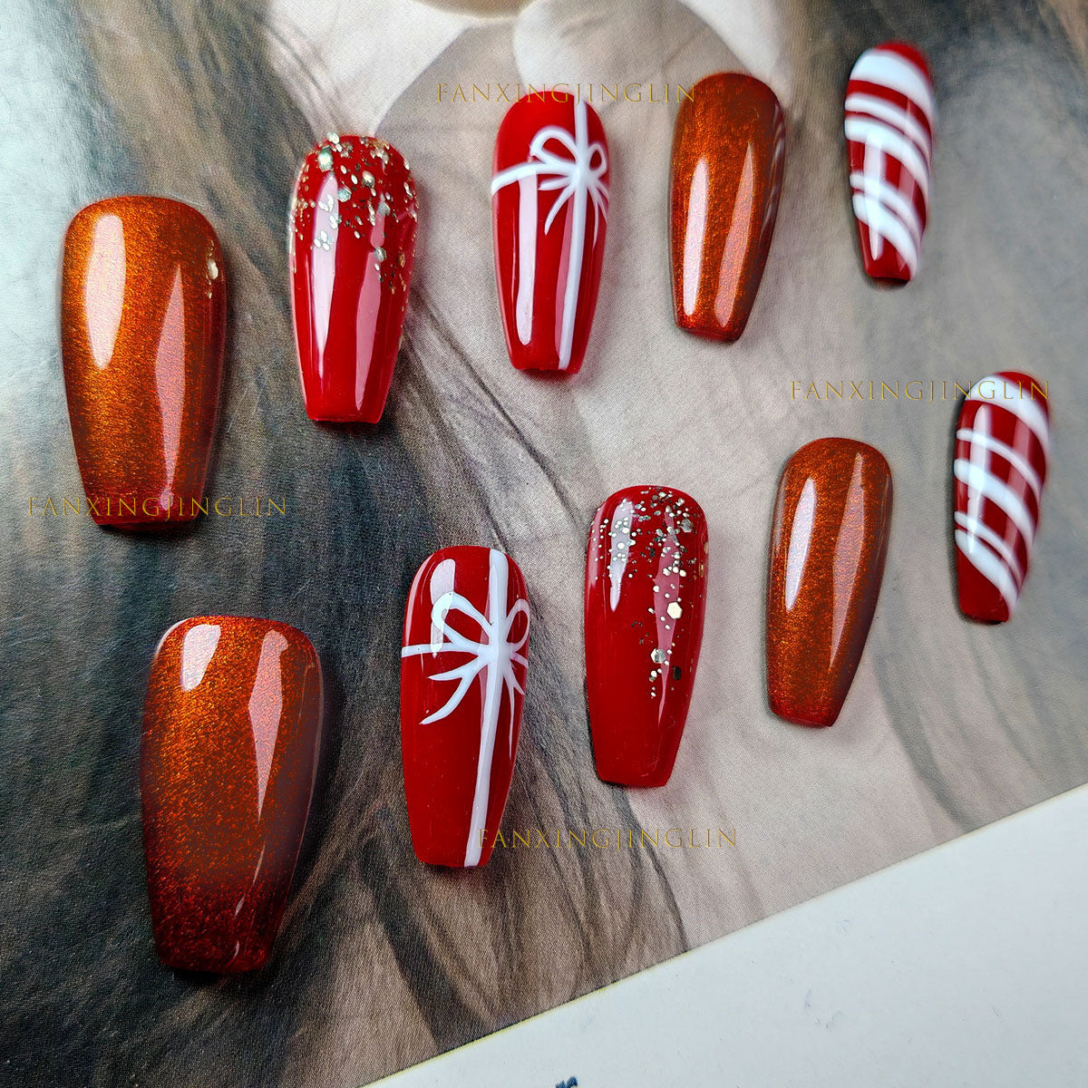 2 Shapes Red Nails & Sweet Christmas Gifts | Handmade Press-On Nails | Removable & Reusable with Free Tool Kit