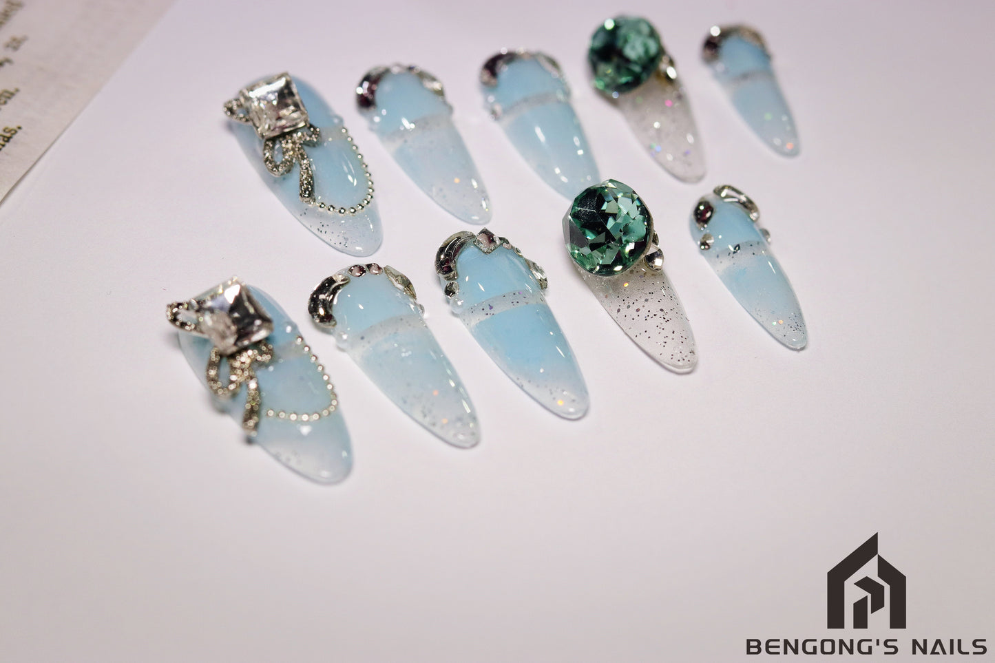 Azure Starry Sky Press On Nails |Shine Like A Diamond |Cool and Opulent French Style|Free Tool Kit Set Included