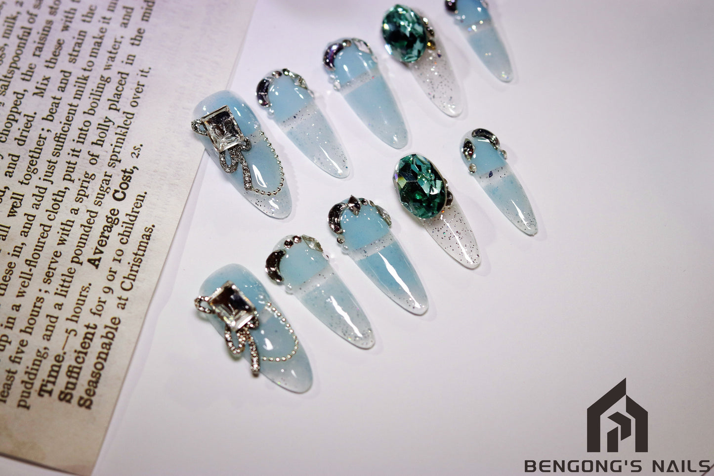 Azure Starry Sky Press On Nails |Shine Like A Diamond |Cool and Opulent French Style|Free Tool Kit Set Included