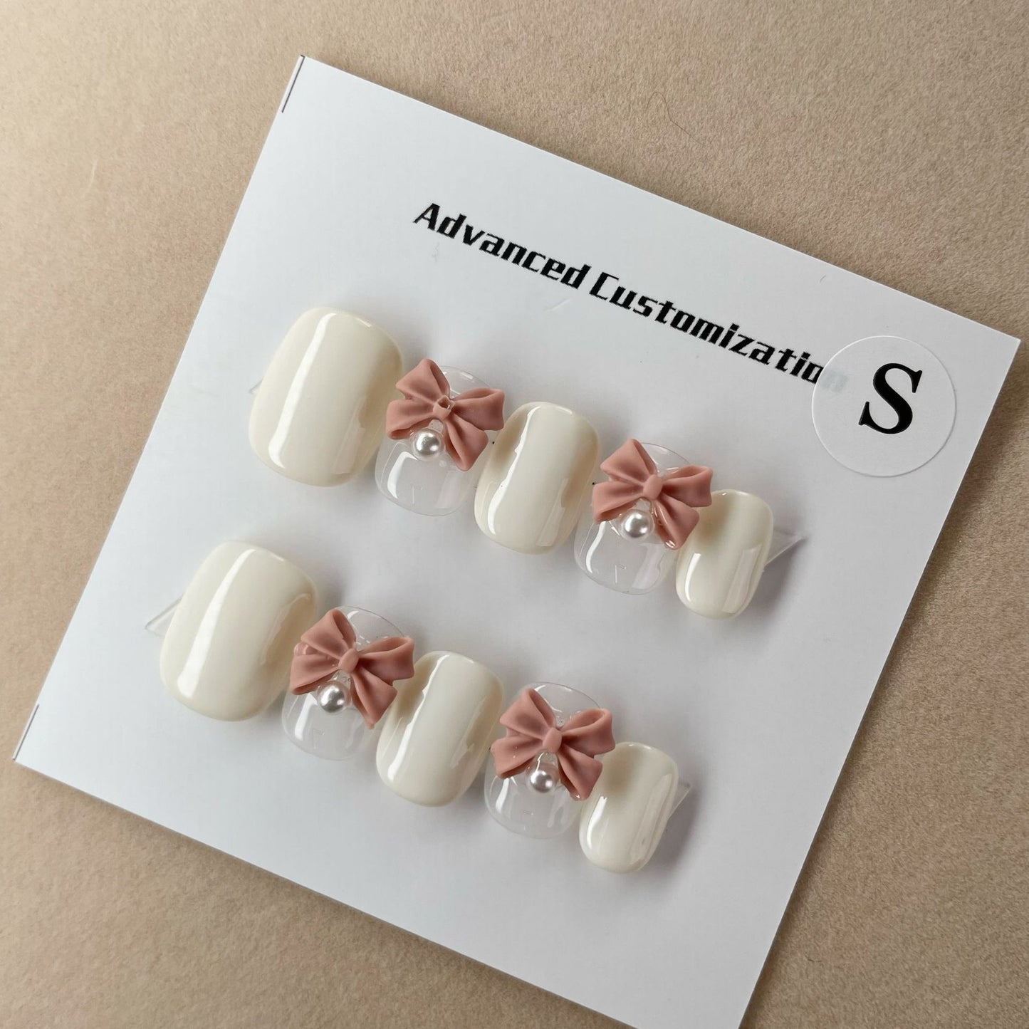 Short Square Cute Sweet Bow Handmade Press-On Nails | Removable and Reusable | Free Tool Kit Included