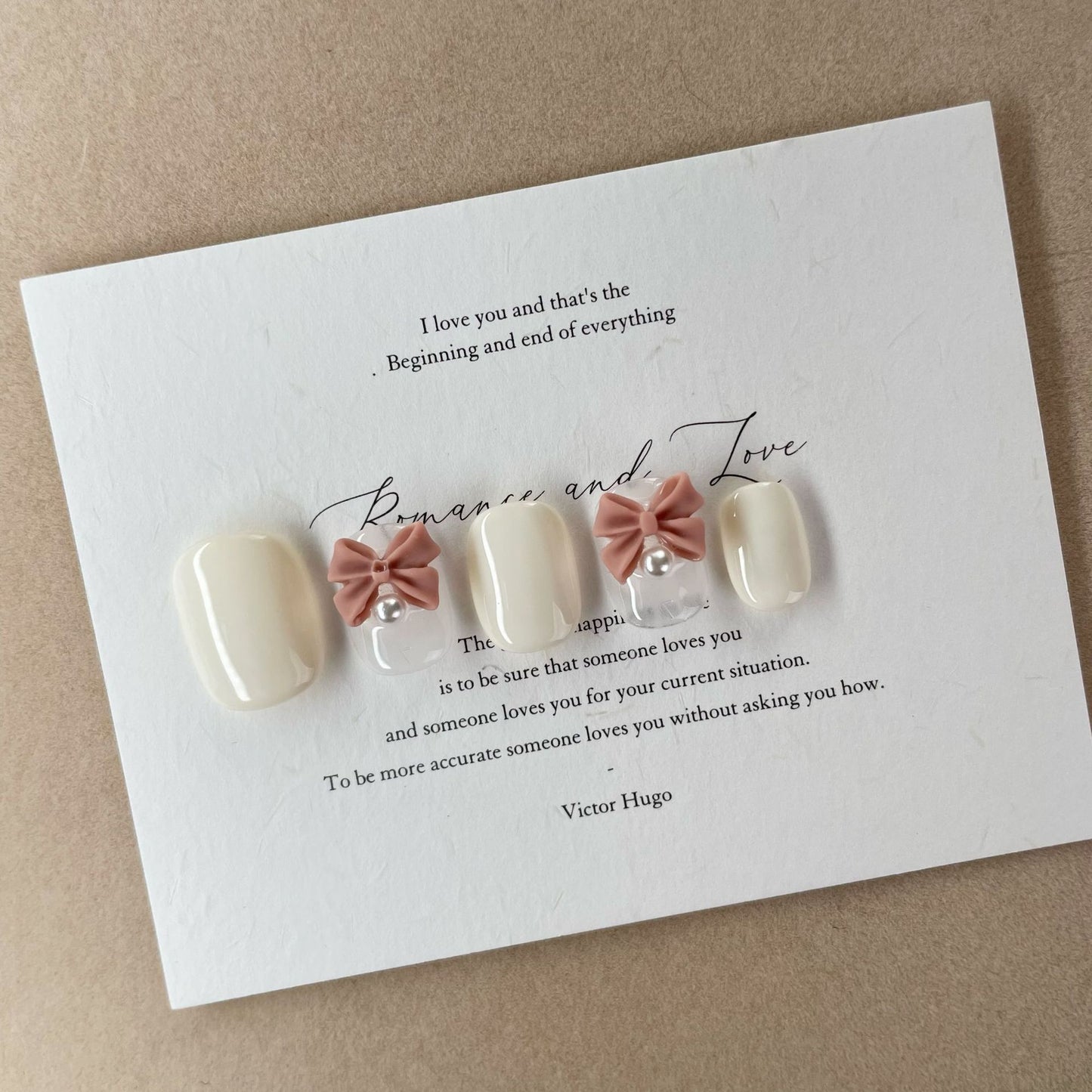 Short Square Cute Sweet Bow Handmade Press-On Nails | Removable and Reusable | Free Tool Kit Included