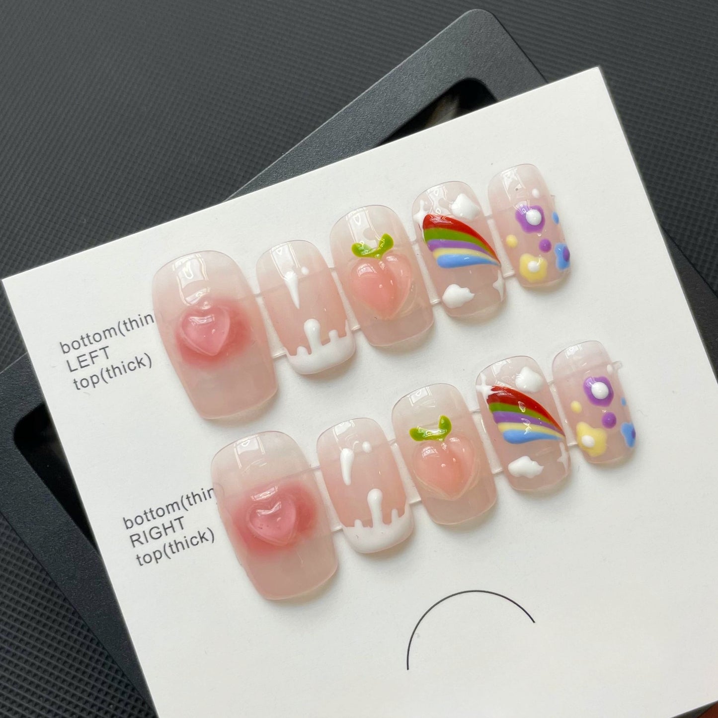 Short Square Hand-Painted Rainbow Peach Press On Nails | Cute Cartoon Handmade Nails|Free Tool Kit Set Included