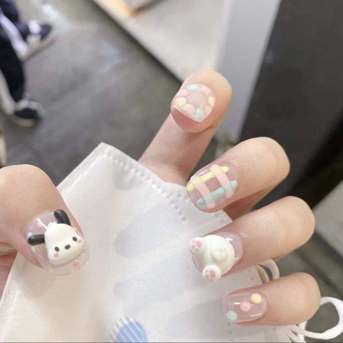 Short Square 3D Cute Pochacco Handmade Press-On Nails | Detachable and Reusable | Free Toolkit Included