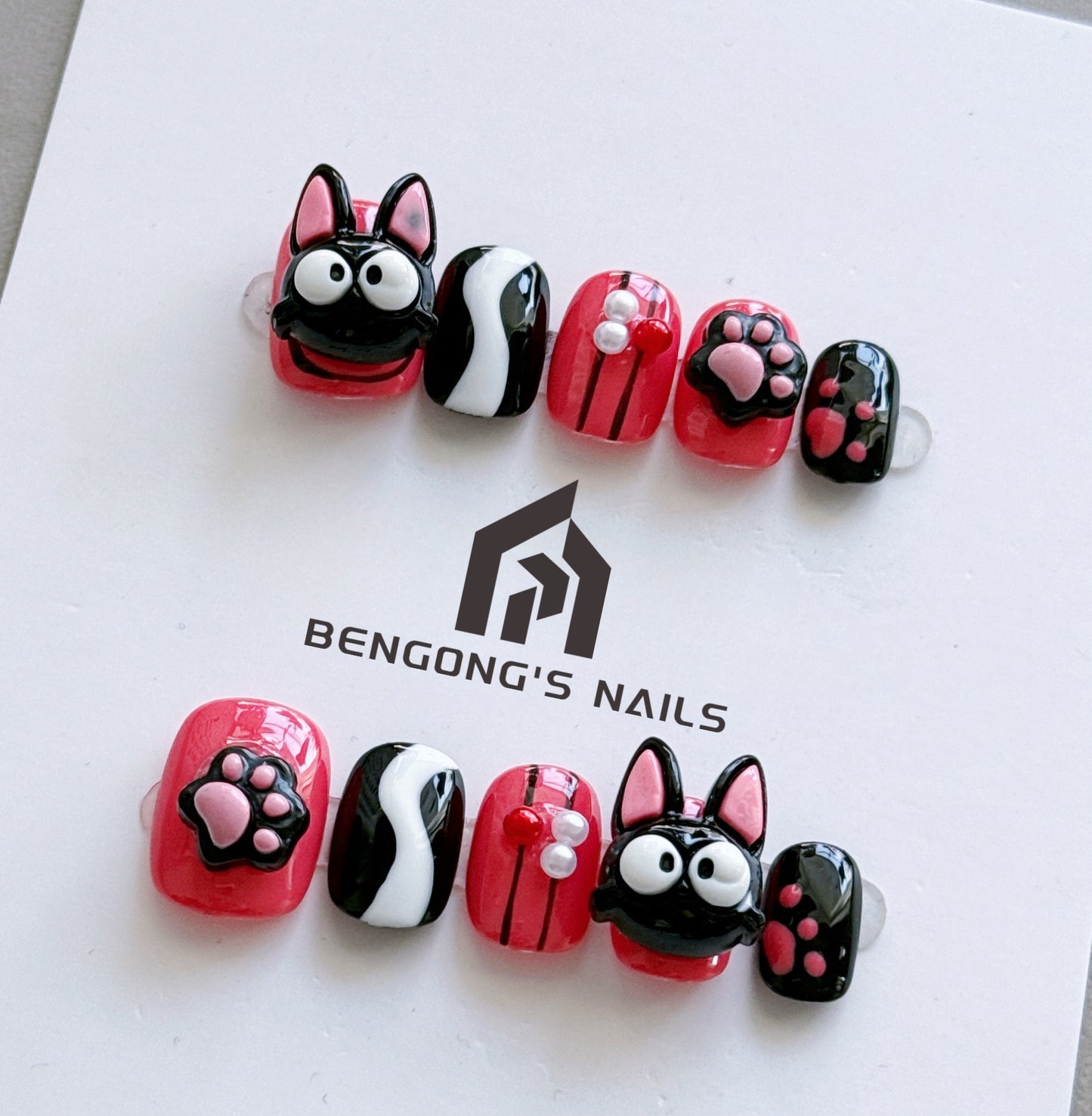 Cute Rooster Eye Cat Claw Press On Nails|Short Cartoon Sweet Cool Handmade Nails|Free Tool Kit Set Included