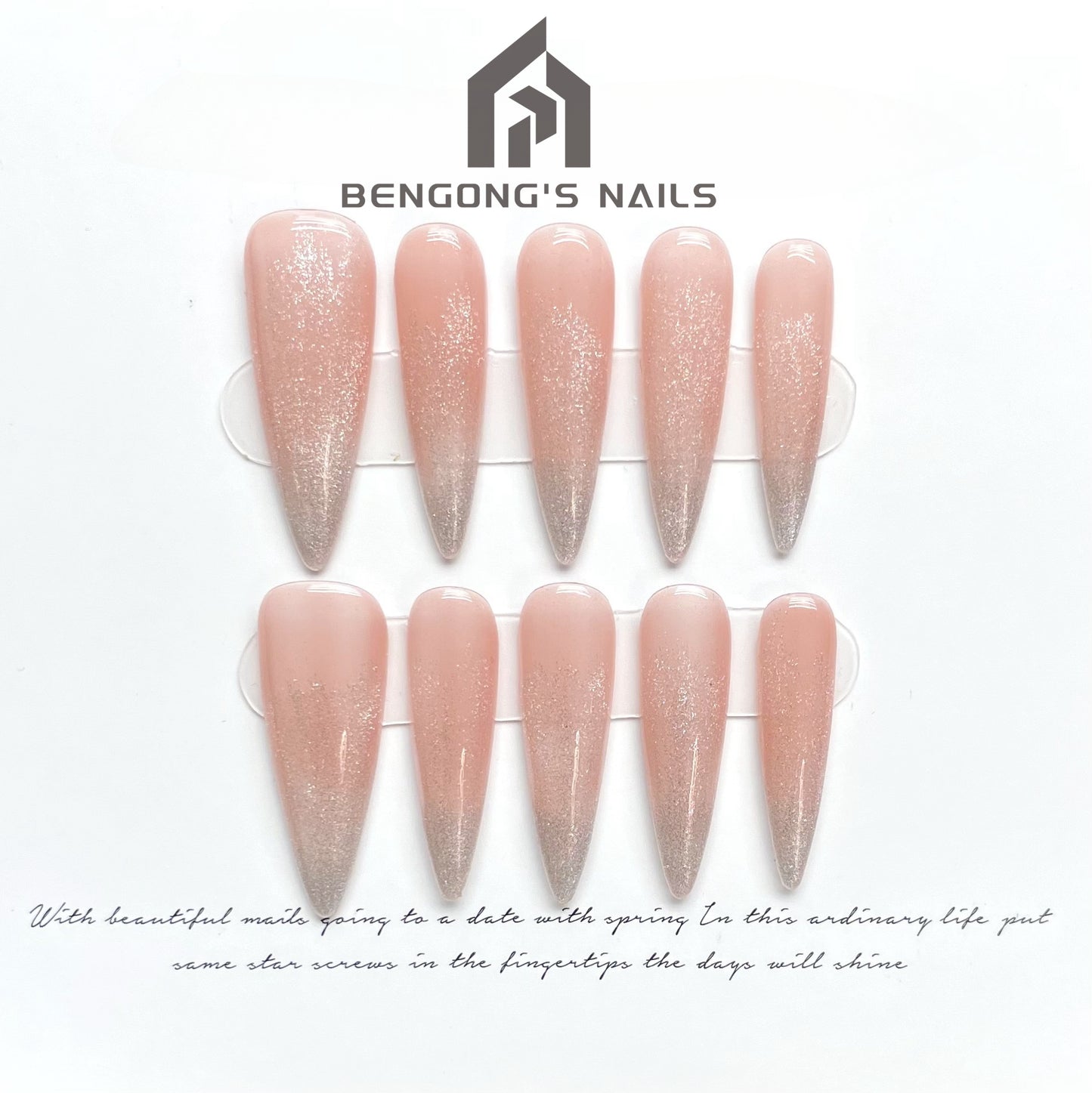 Peach Tea Cat Eye Press On Nails | Simple Handmade Nails with Gradient Blush | Long Tear-shaped Nails, Detachable and Reusable|Free Tool Kit Set Included