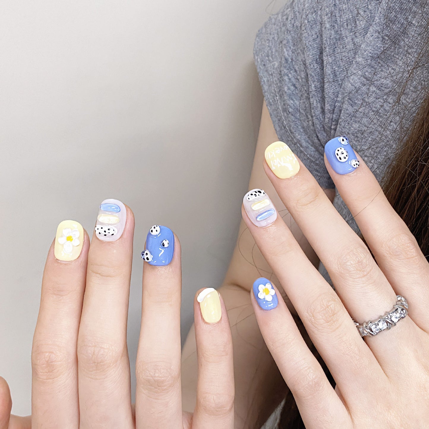 Cute Sunflower Short Press On NAILS | Summer Colors Detachable and Reusable Handmade Nails|Free Tool Kit Set Included