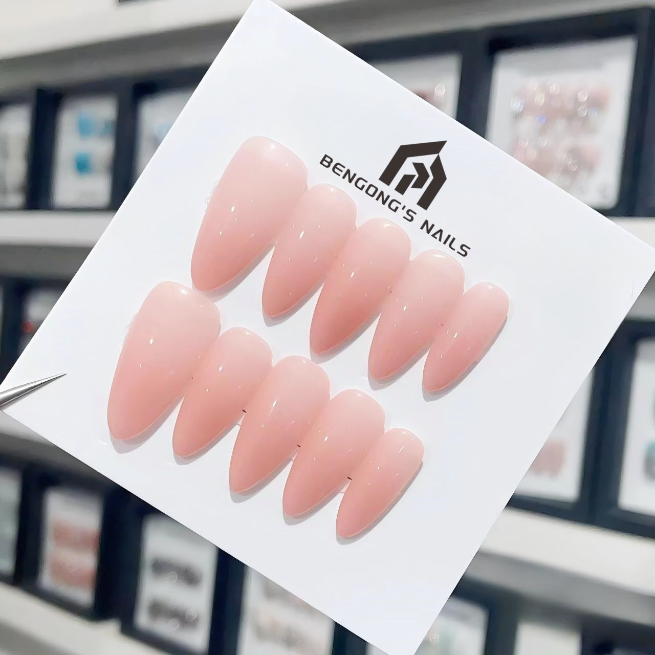 Medium Almond Simple Light Pink Ombre Handmade Press On Nails | Removable and Reusable | Free Tool Kit Included