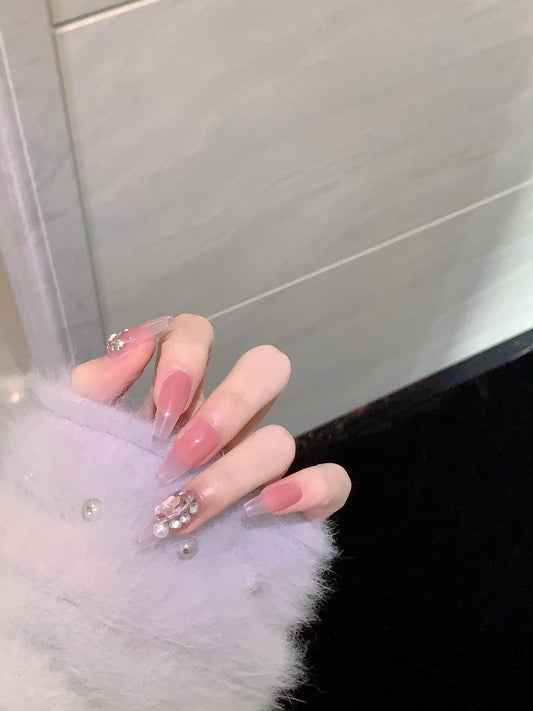 Gradient Blush Gradient Armor | Heart-shaped Fine Chain Sparkling Handcrafted Nails|Free Tool Kit Set Included