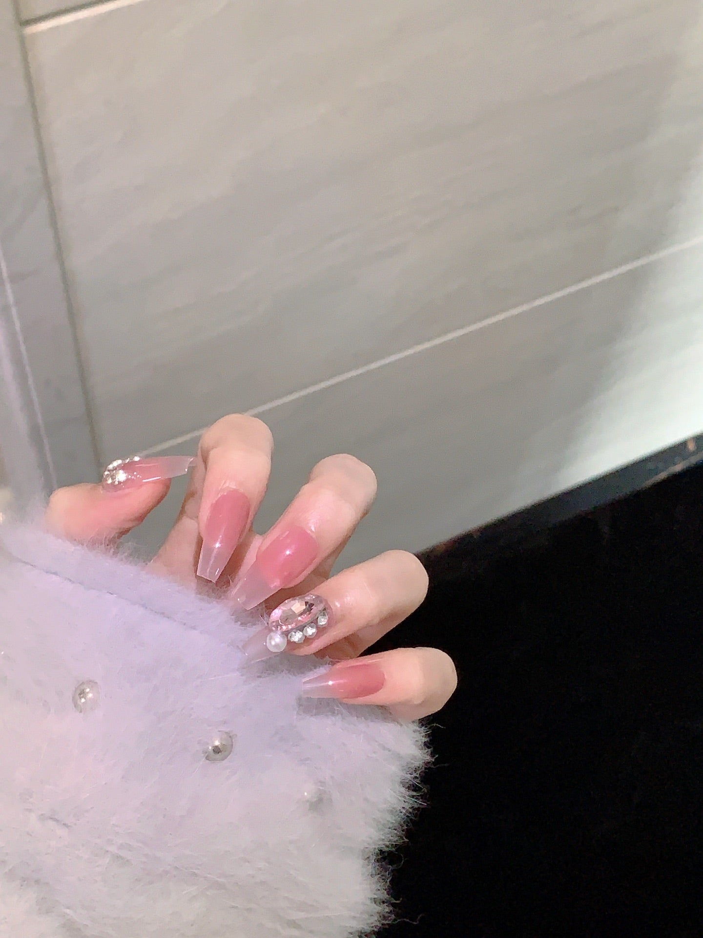 Gradient Blush Gradient Armor | Heart-shaped Fine Chain Sparkling Handcrafted Nails|Free Tool Kit Set Included