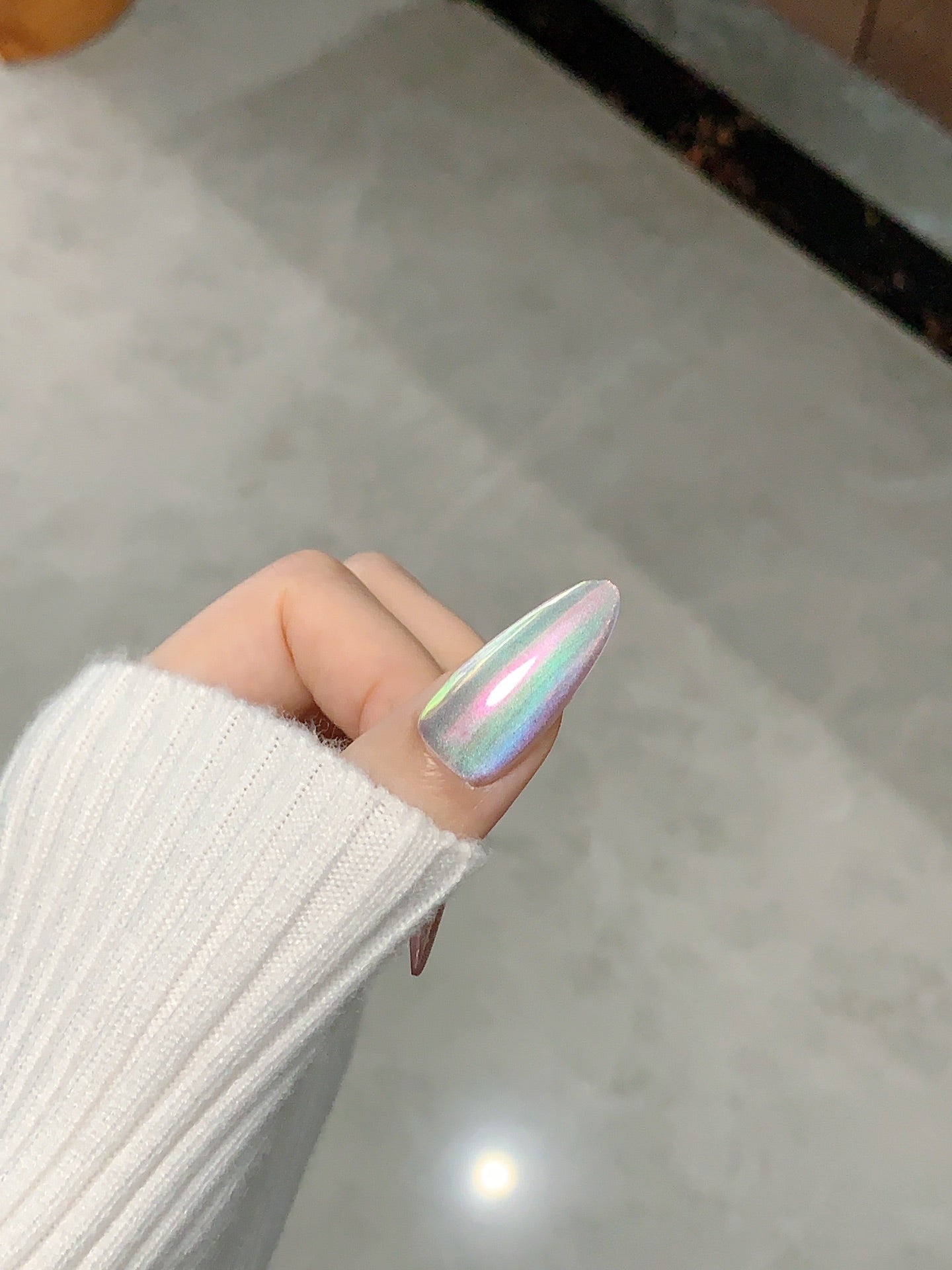 Multicolor Magic Mirror Powder Almond Handcrafted Press On Nails | Detachable, Reusable|Free Tool Kit Set Included