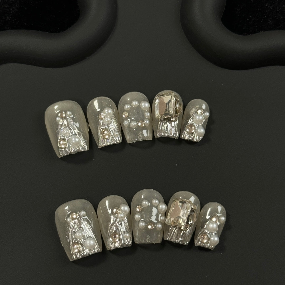 Gentle Short Coffin Buccellati Handmade Press On Nails | Removable & Reusable | Free Tool Kit Included