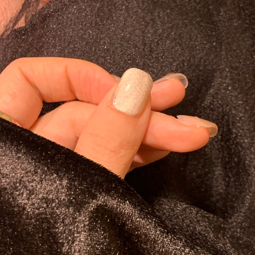 Short Square Gentle Cat Eye Shell Handmade Press-On Nails | Detachable and Reusable | Free Toolkit Included