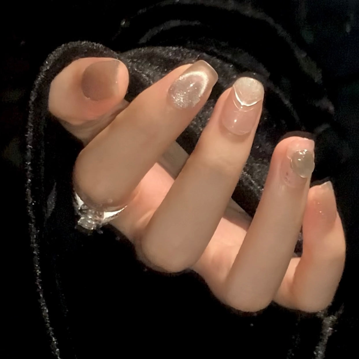 Short Square Gentle Cat Eye Shell Handmade Press-On Nails | Detachable and Reusable | Free Toolkit Included