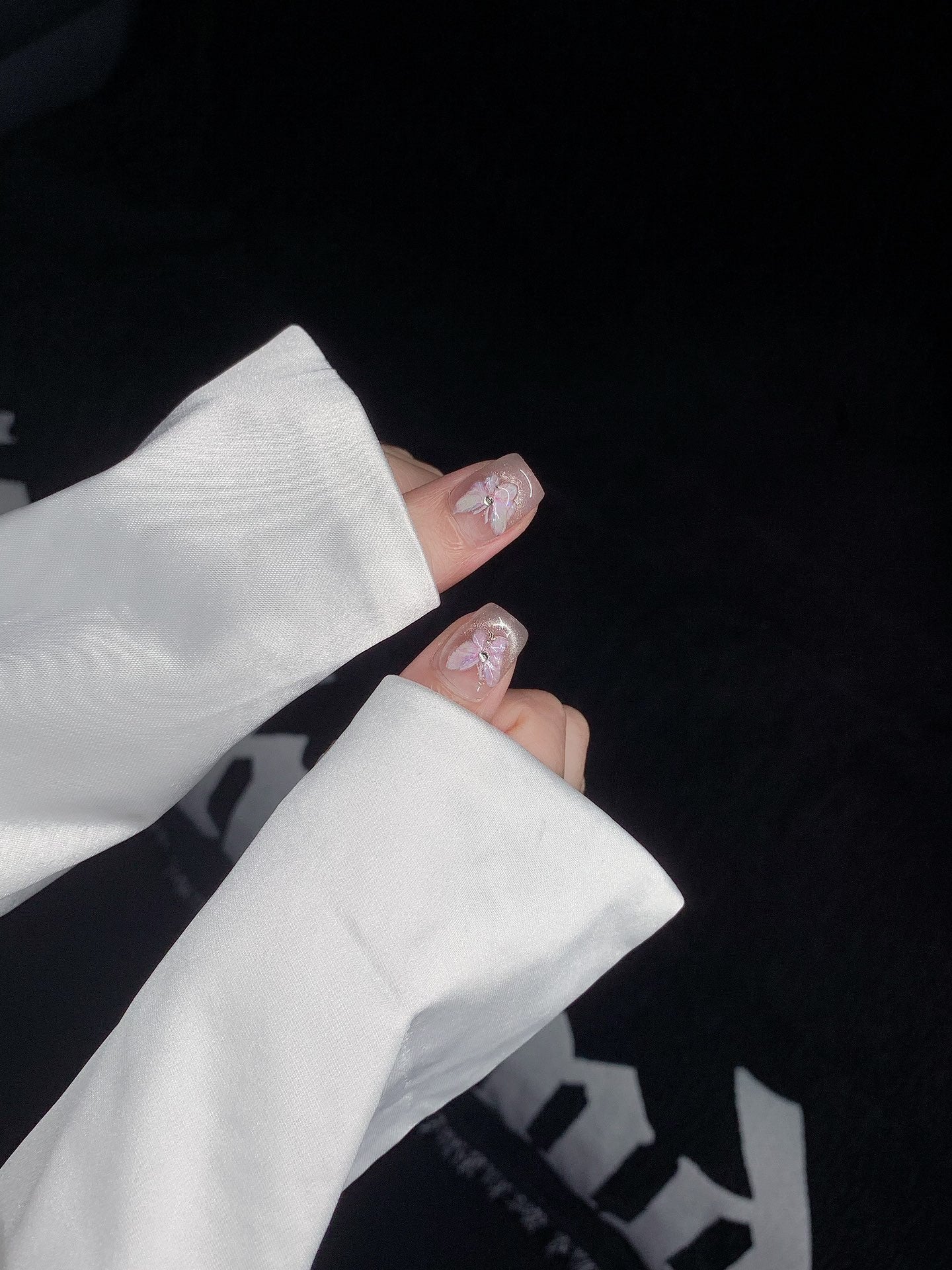 Short Square Ombre Nude Cat Eye Embossed Butterfly Press-On Nails | Removable and Reusable | Free Tool Kit Included