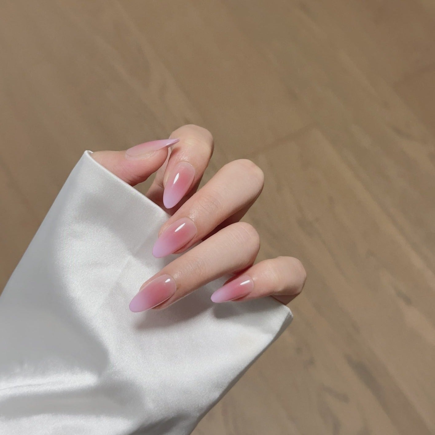 Medium Almond Simple Ombre Peach Red Handmade Press-On Nails | Removable and Reusable | Free Tool Kit Included