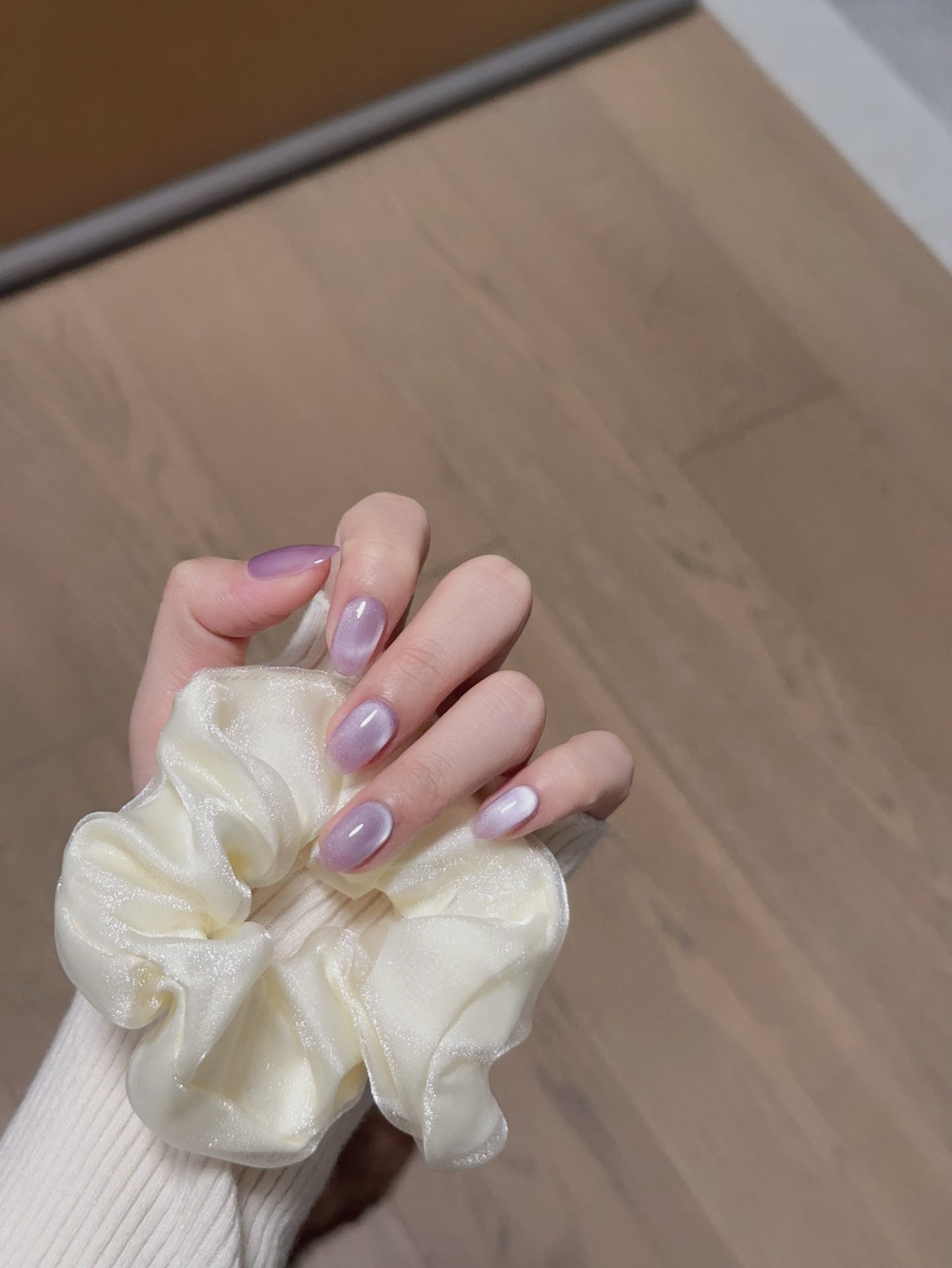 Short Oval Purple Cat Eye Handmade Press-On Nails | Removable and Reusable | Free Tool Kit Included