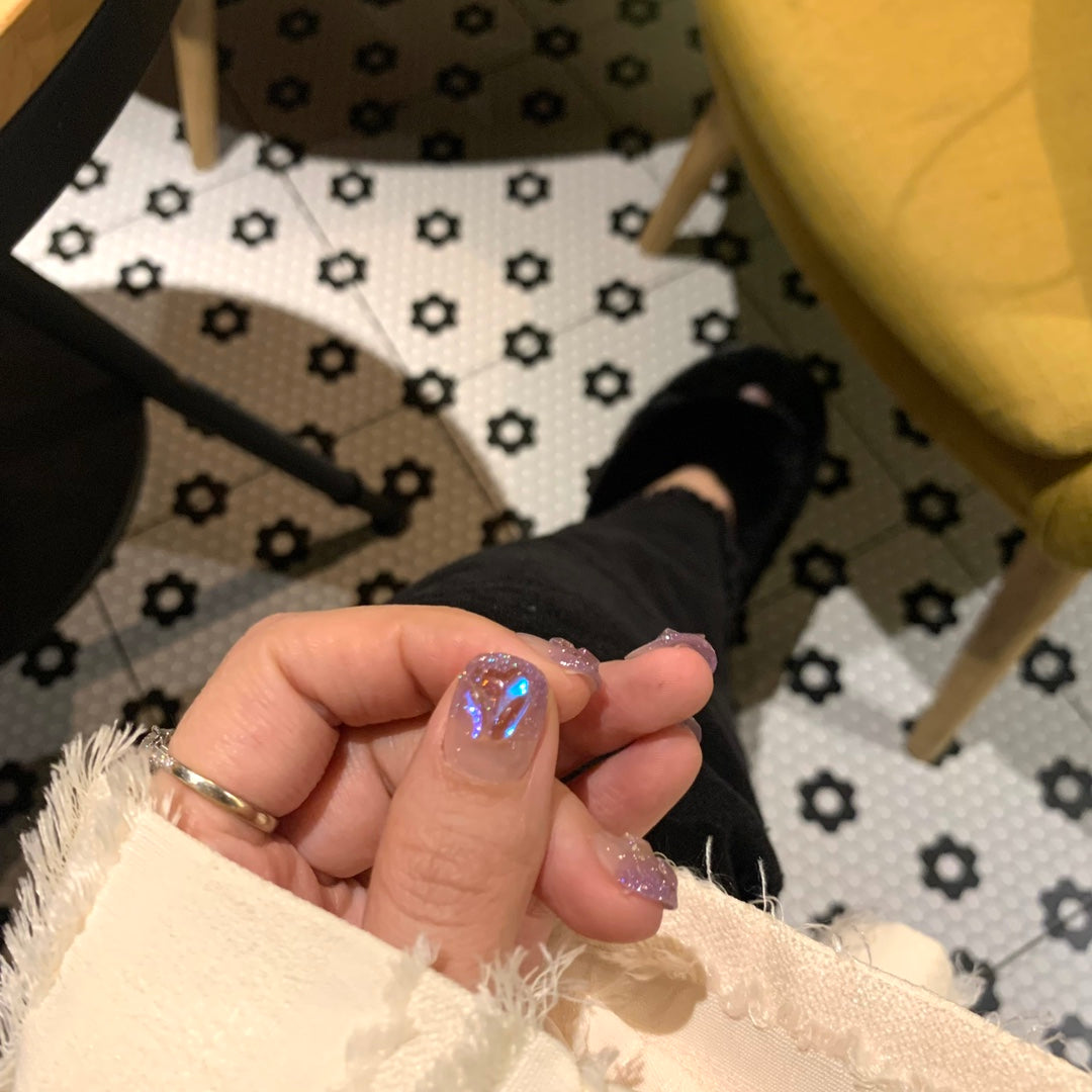 Ultra-Short Round Purple Ombre Shiny Rhinestones Butterfly Handmade Press-On Nails | Removable and Reusable | Free Tool Kit Included