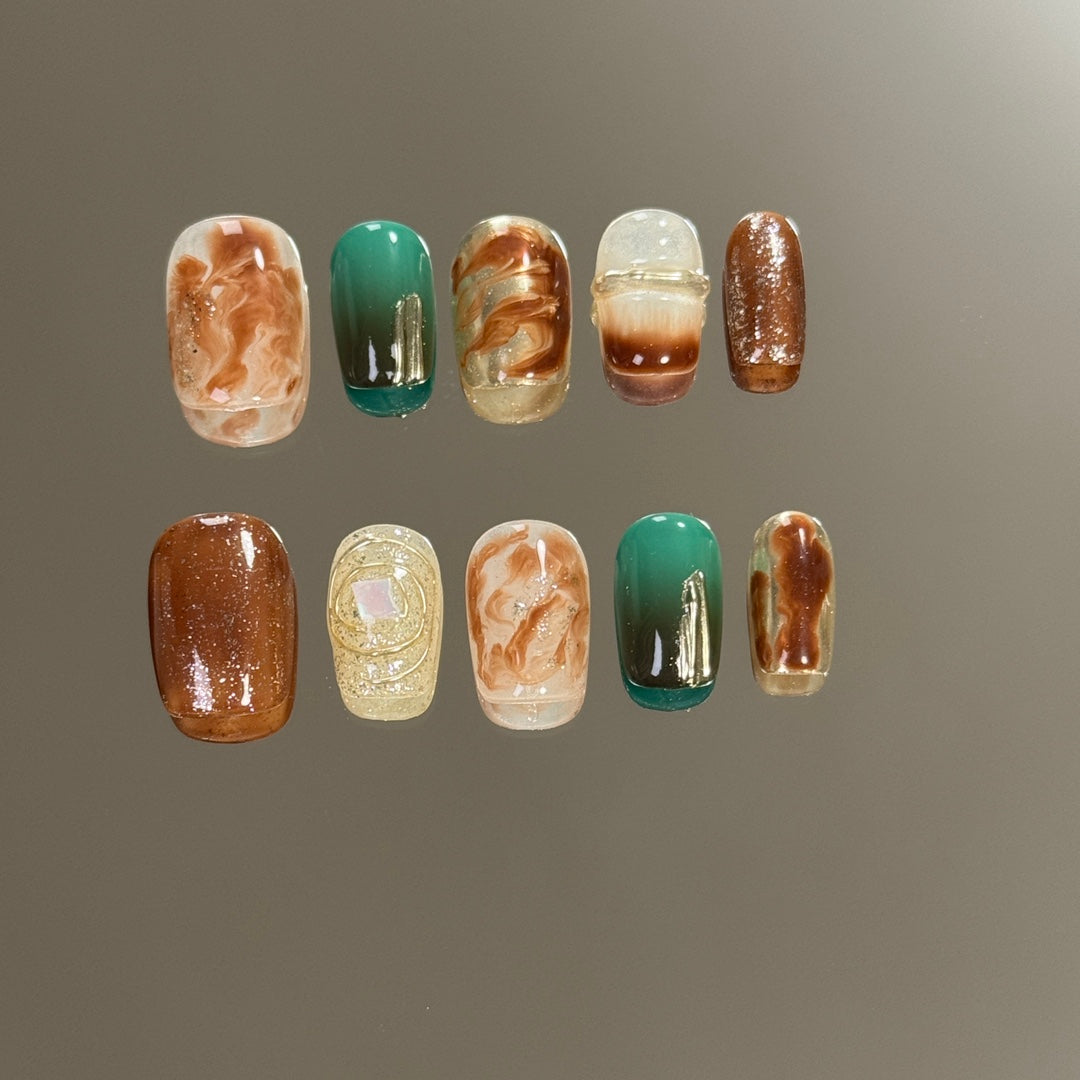 Short Coffin Gradient Multicolored Autumn Handmade Press-On Nails | Removable and Reusable | Free Tool Kit Included