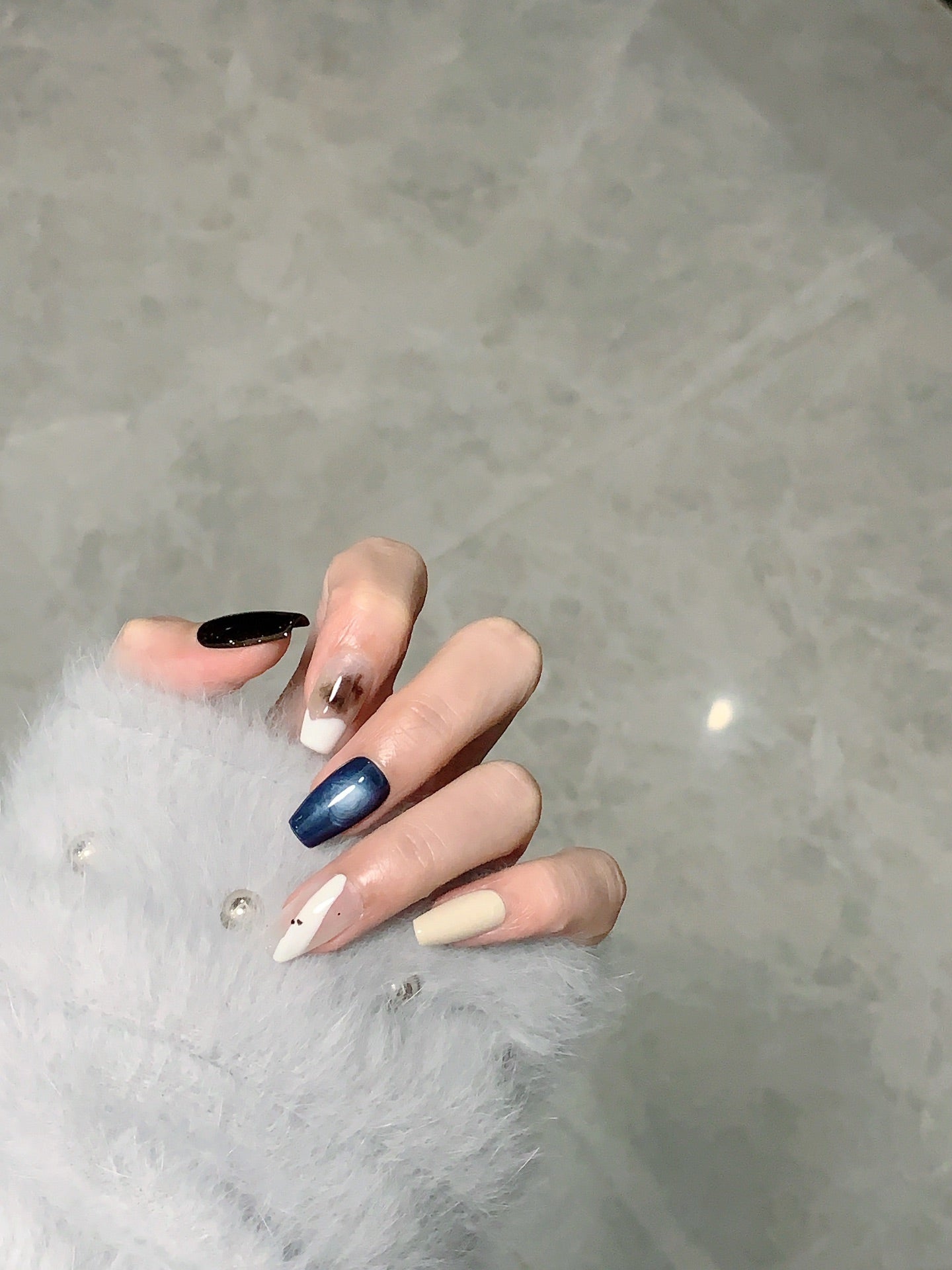 Medium Coffin Blue Cosmic & Gradient Handmade Press-On Nails | Removable and Reusable | Free Tool Kit Included