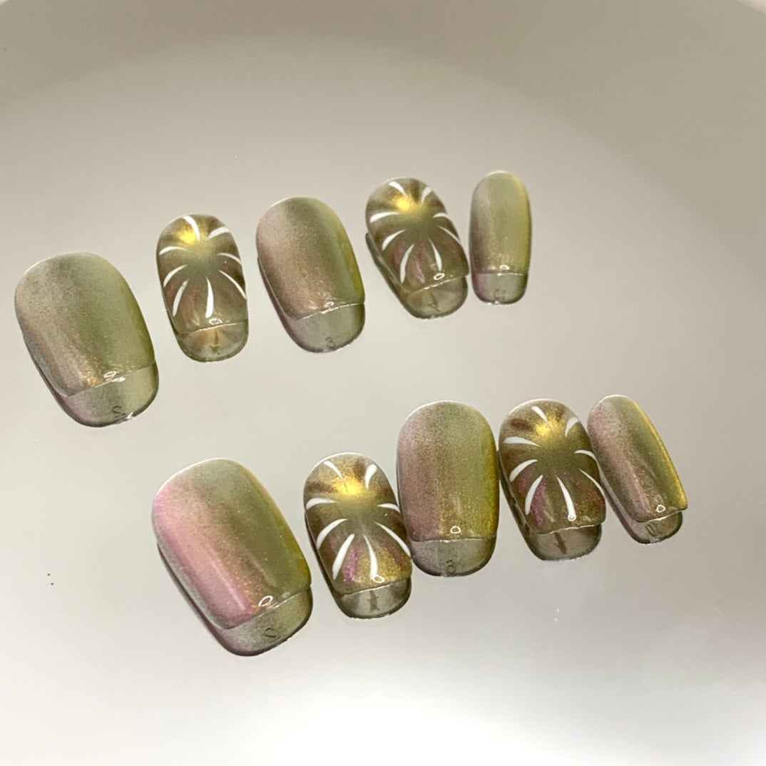 Ultra-Short Square Multicolor Cat Eye & Bursting Fireworks Handmade Press-On Nails | Removable and Reusable | Free Tool Kit Included
