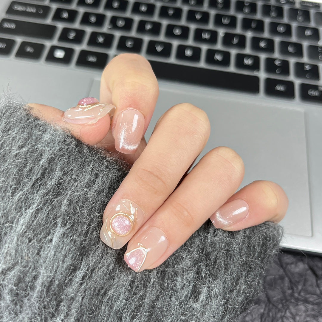 Ultra-Short Square Light Purple Cat Eye & Valente Girl Handmade Press-On Nails | Removable and Reusable | Free Tool Kit Included