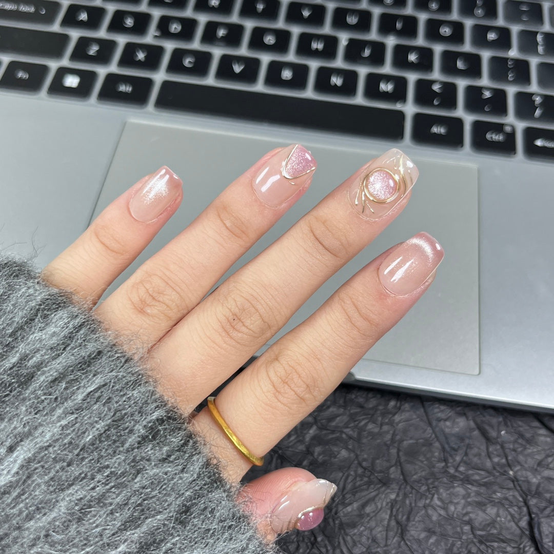 Ultra-Short Square Light Purple Cat Eye & Valente Girl Handmade Press-On Nails | Removable and Reusable | Free Tool Kit Included