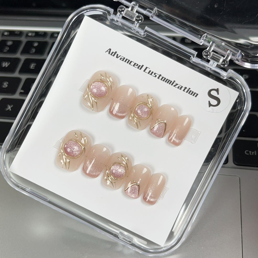 Ultra-Short Square Light Purple Cat Eye & Valente Girl Handmade Press-On Nails | Removable and Reusable | Free Tool Kit Included