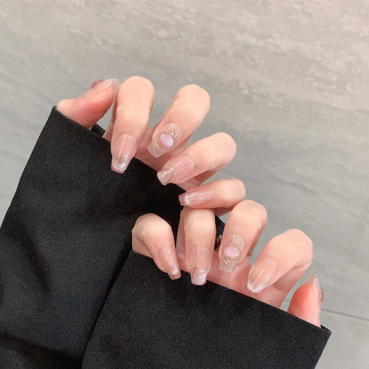 Ultra-Short Square Light Purple Cat Eye & Valente Girl Handmade Press-On Nails | Removable and Reusable | Free Tool Kit Included