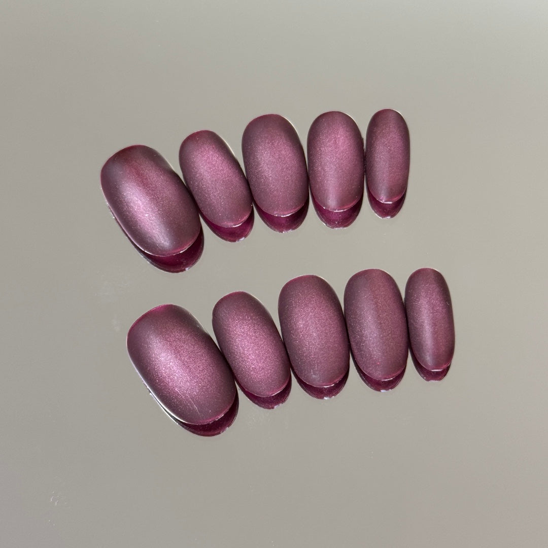 Medium Oval Minimalist Matte Purple Grape Handmade Press-On Nails | Removable and Reusable | Free Tool Kit Included