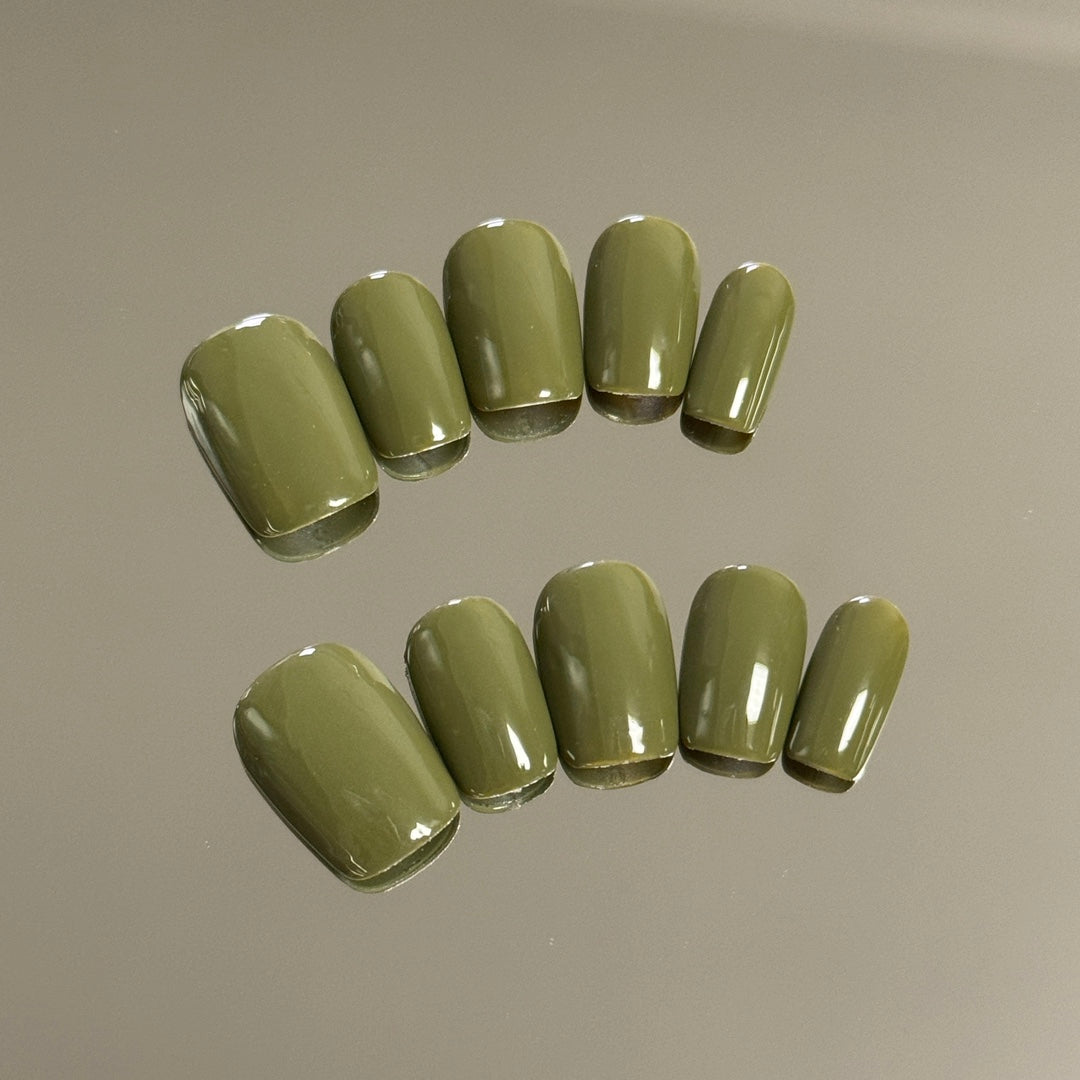 Ultra-Short Square Solid Grass Yellow-Green Handmade Press-On Nails | Removable and Reusable | Free Tool Kit Included