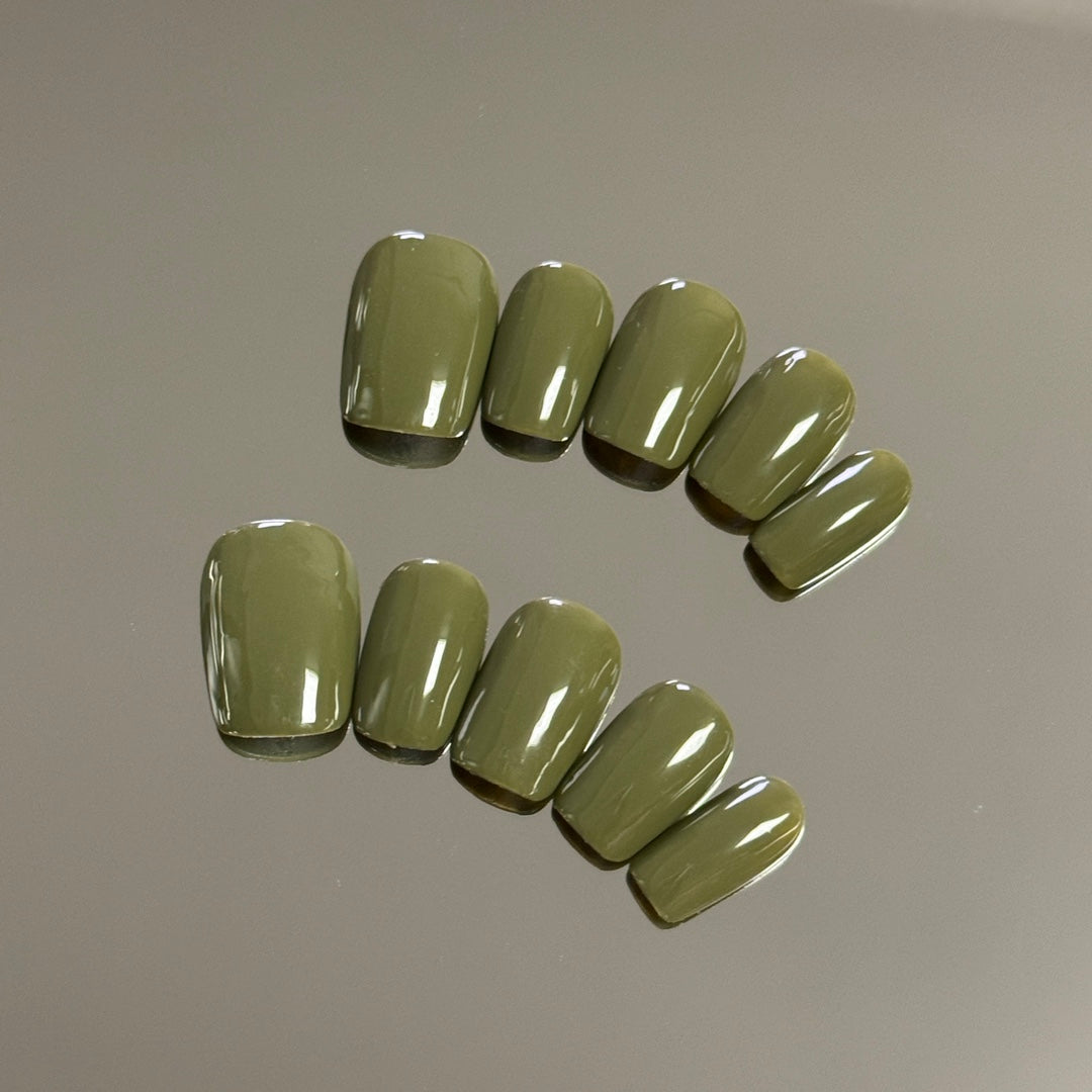 Ultra-Short Square Solid Grass Yellow-Green Handmade Press-On Nails | Removable and Reusable | Free Tool Kit Included