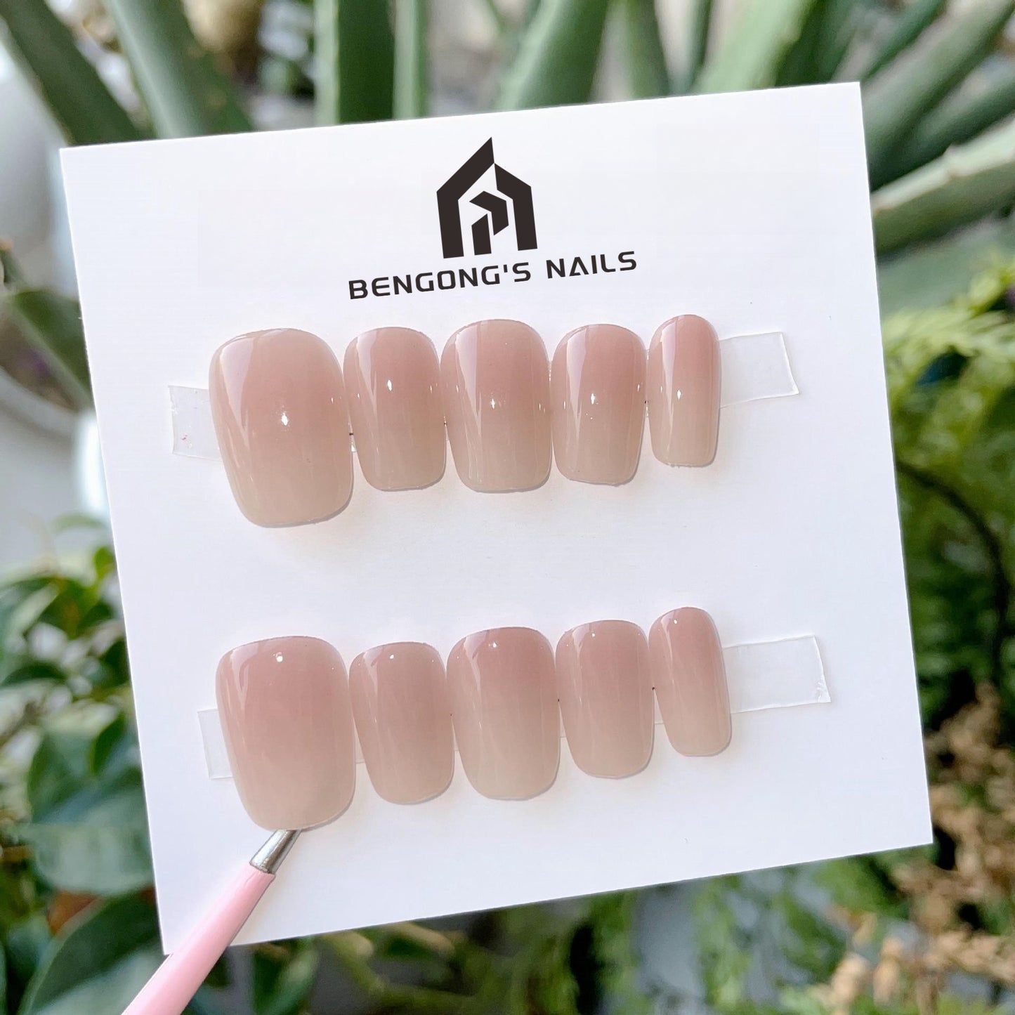 Super Short Square Pure Pink Gradient Handmade Press-On Nails | Removable and Reusable | Free Tool Kit Included