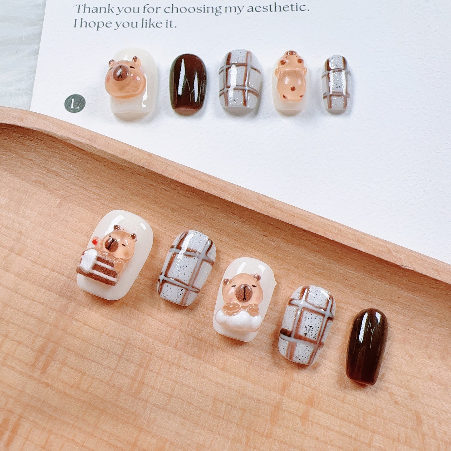 Ultra Short Square Cute Transparent Capybara Handmade Press-On Nails | Removable & Reusable | Free Tool Kit Included