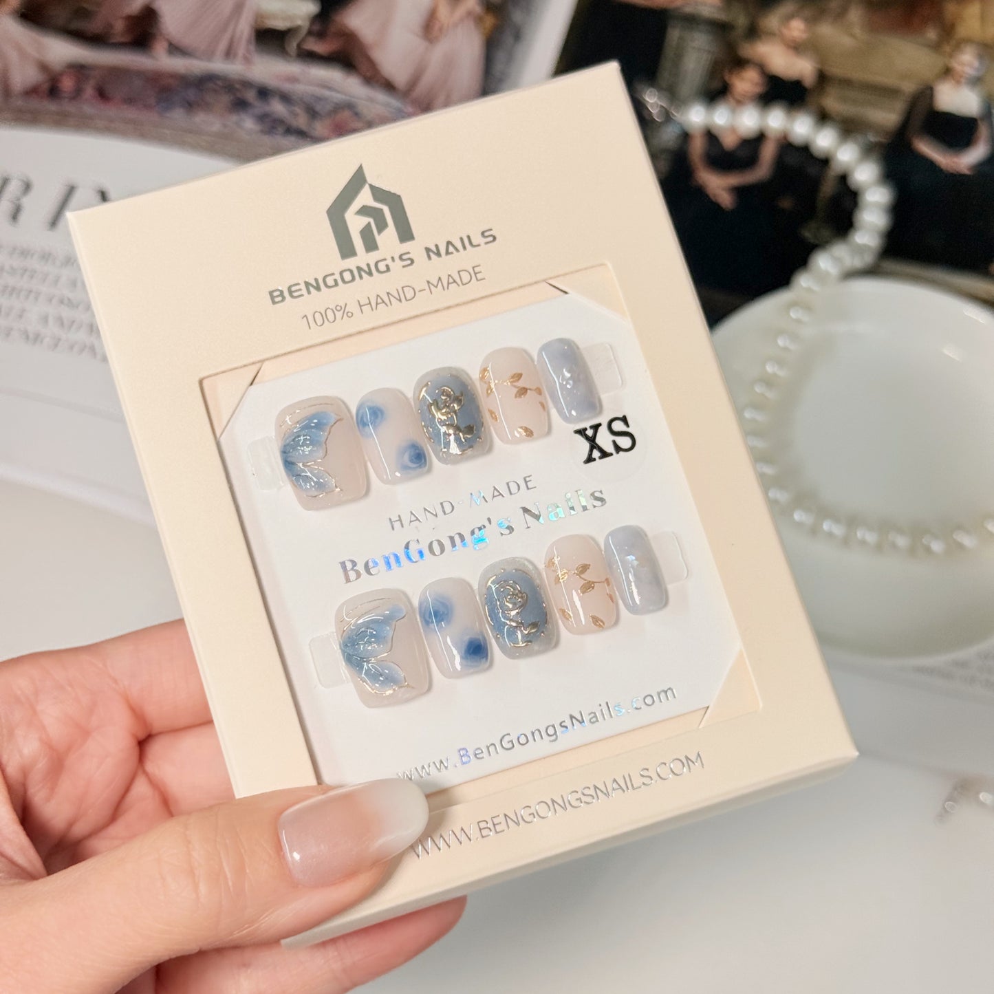 Blue Mist Garden | Short Square |Handmade Press-On Nails | Removable and Reusable | Free Tool Kit Included Regular