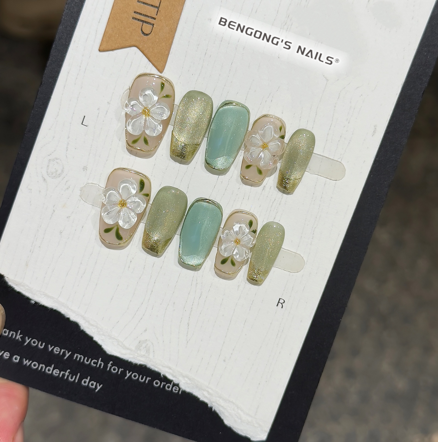 2 Shapes | Verdant Bloom | Handmade Press-On Nails | Removable and Reusable | Free Tool Kit Included