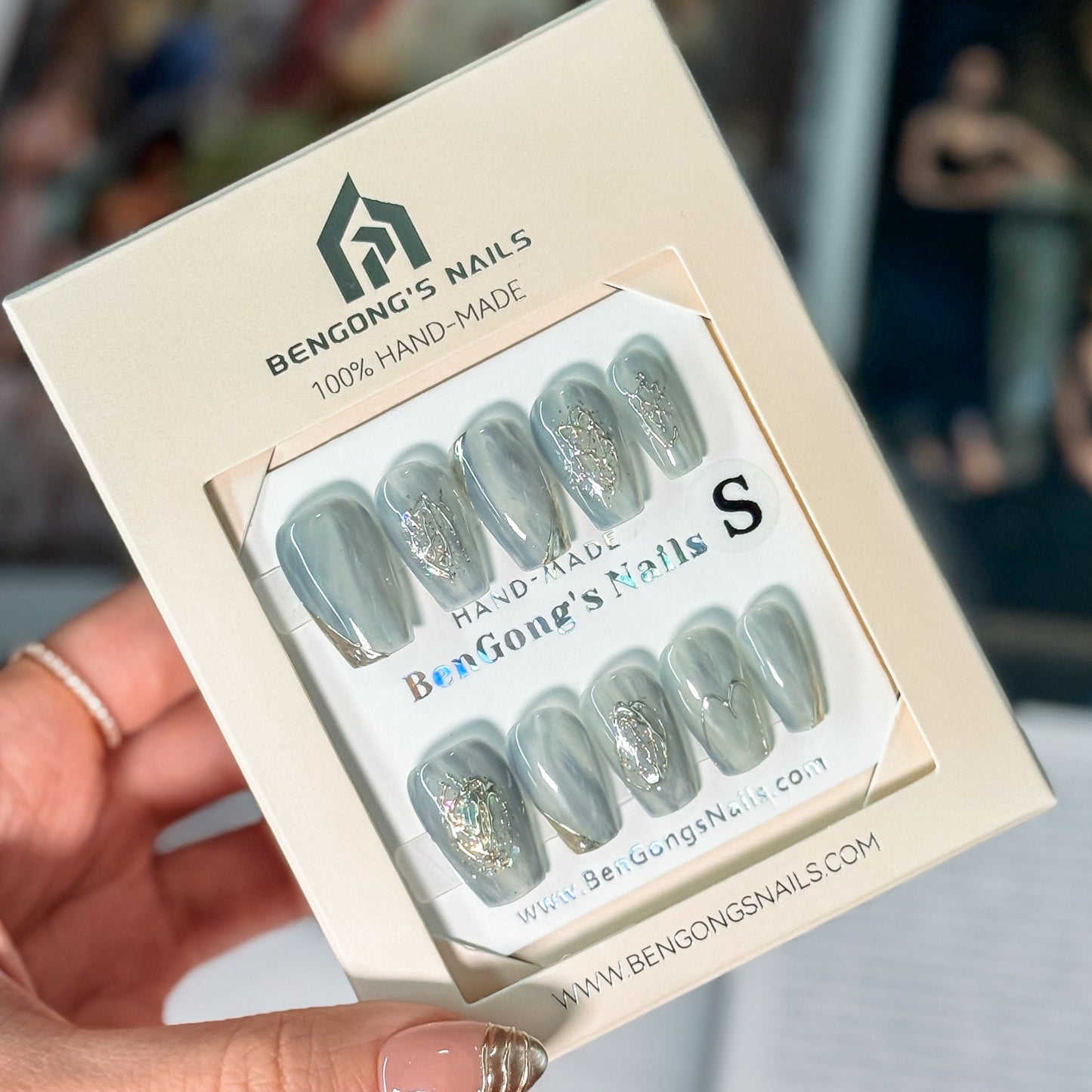 Celestial Sage | Meduim Coffin | Handmade Press-On Nails | Removable and Reusable | Free Tool Kit Included Regular