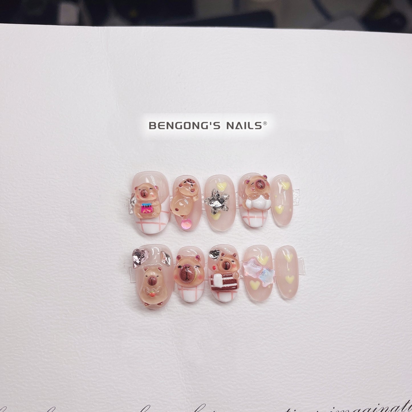 Lazy Capybara Club | Short Oval | Handmade Press-On Nails | Removable and Reusable | Free Tool Kit Included Regular