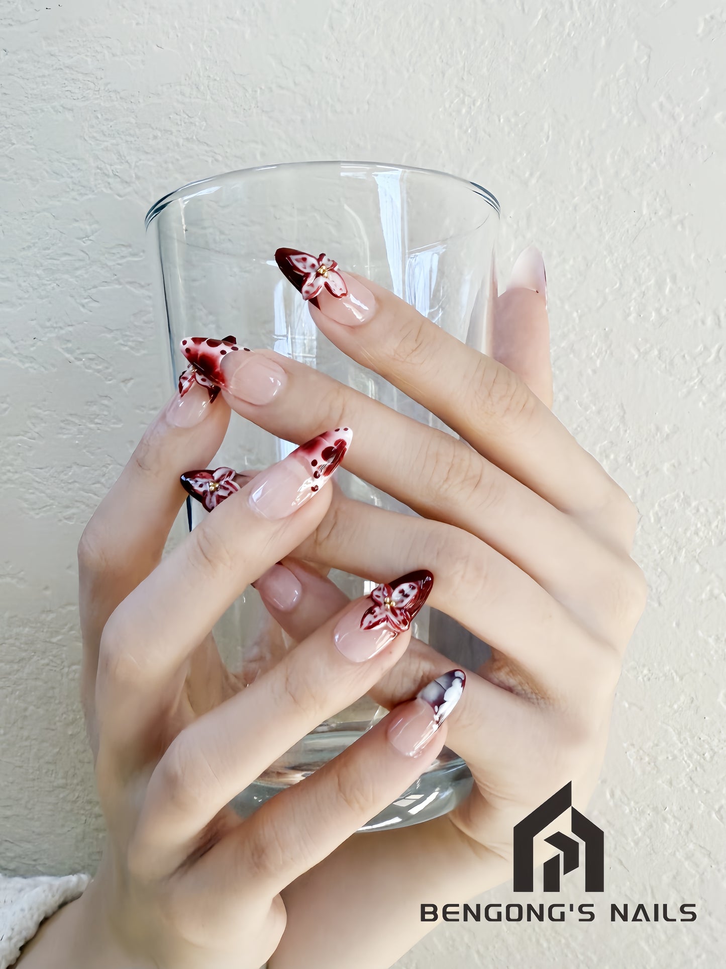 Garnet Petal Craft Handmade Press-On Nails | Detachable and Reusable | Free Tool Kit Included
