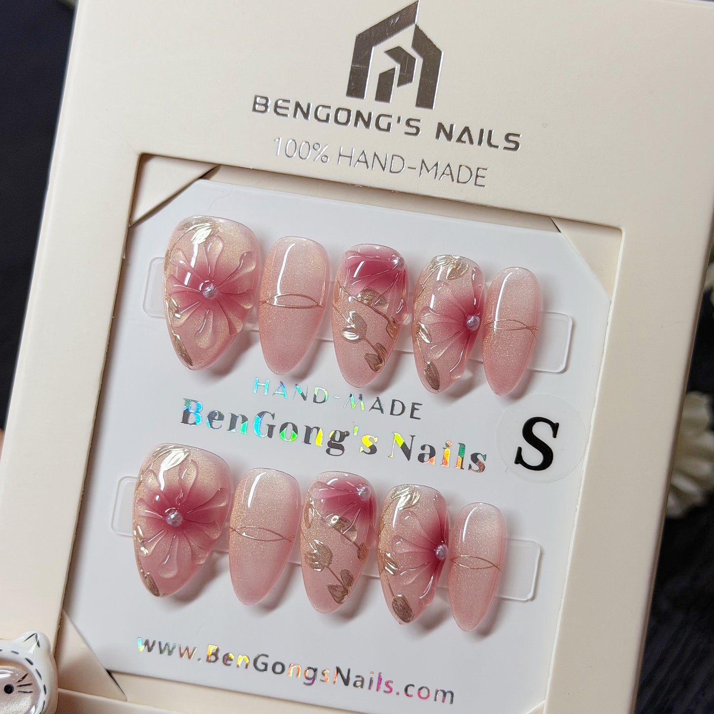 Blush Petals | Short Almond | Handmade Press-On Nails | Removable and Reusable | Free Tool Kit Included Regular