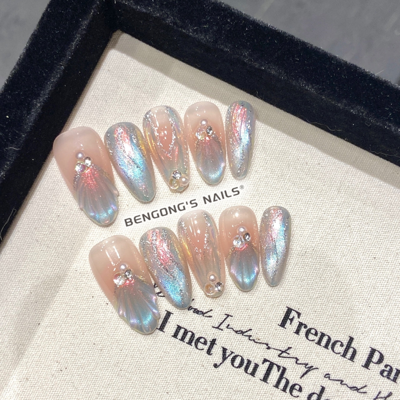 Blush Pearl Bloom | Medium Almond | Handmade Press-On Nails | Removable and Reusable | Free Tool Kit Included Regular